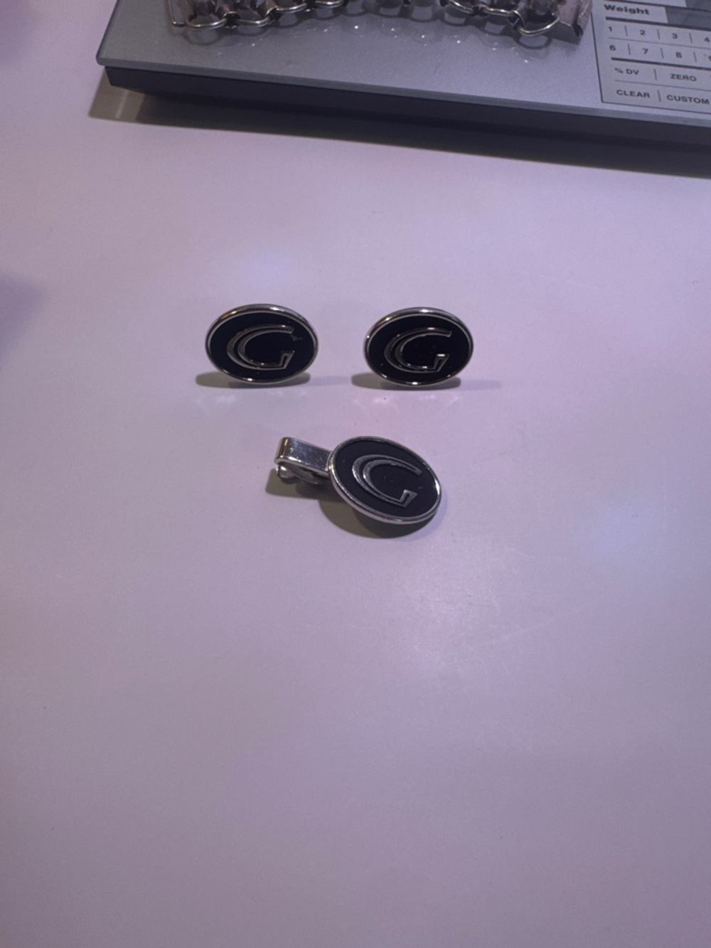 Black and Silver 'G' Cufflinks and Tie Clip Set